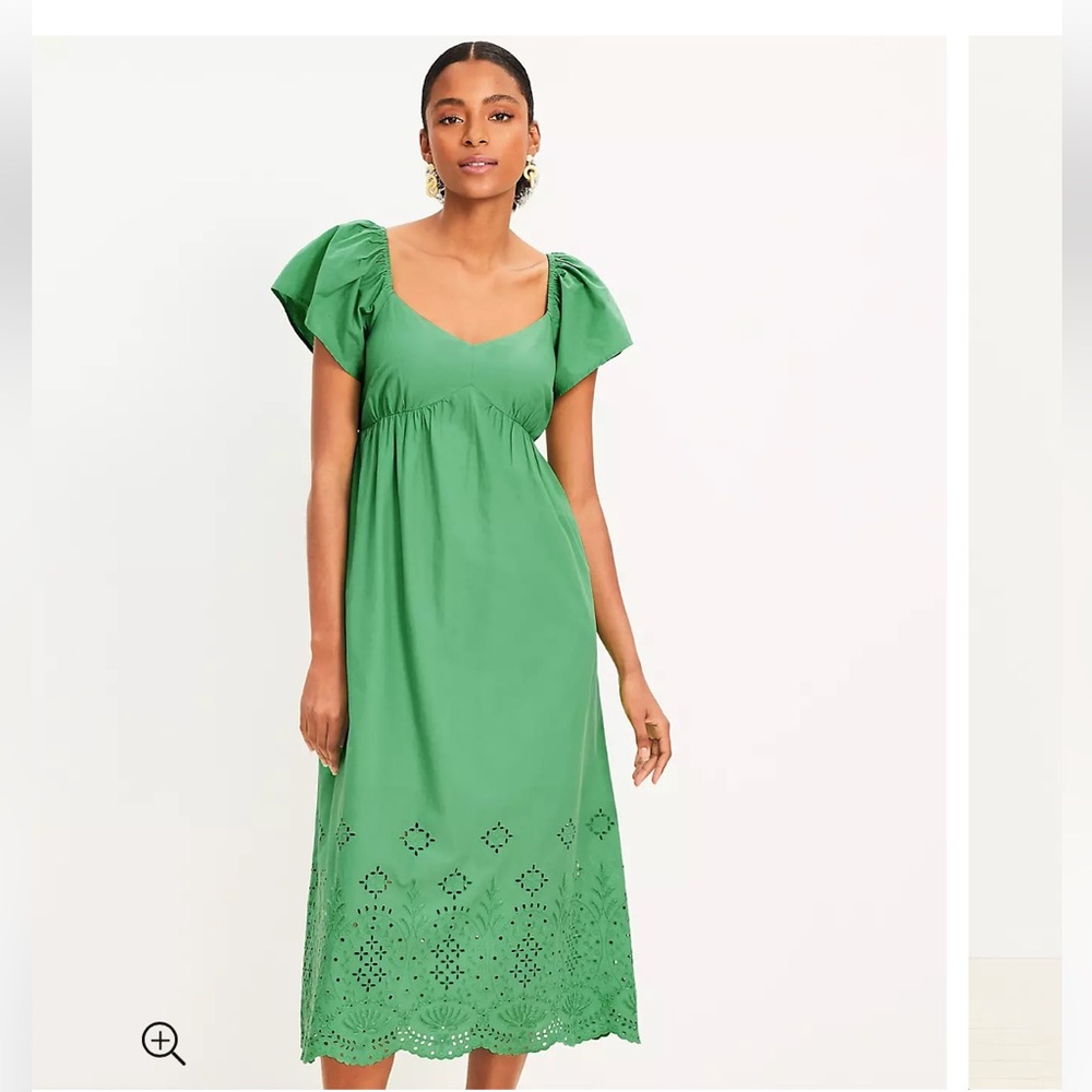 LOFT Eyelet Flutter Sleeve Maxi Dress, Fresh Clover